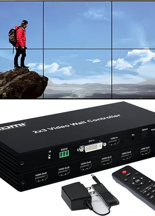 Video Wall Controller 2x3 1080P HDMI Video Wall Controller 2x2 2脳1 1x2 3x2 1脳6 6脳1 5脳1 4脳1 14 Splicing Modes 1HDMI/1DVI in 6HDMI Out TV Wall Splicing Processor Support IR RS232 3.5mm Audio Out etc