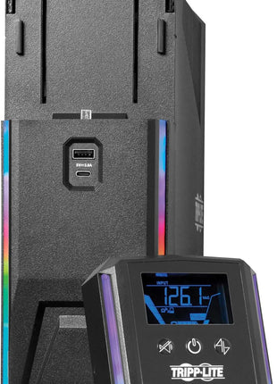 Tripp Lite Pure Sine Wave Gaming UPS Battery Backup, 1000VA 600W 120V, Detachable LCD, Automatic Voltage Regulation, USB, RGB LED Lights, 3-Year Warranty & $250K Insurance (SMART1000PSGLCD)