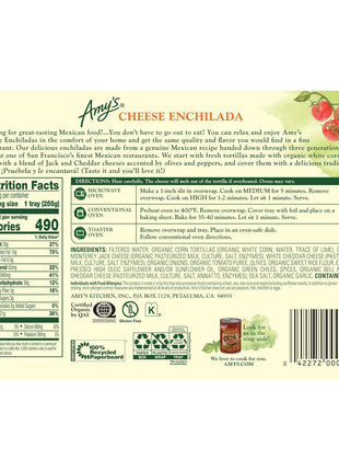 Amy's Frozen Meals, Cheese Enchilada Entree, Gluten Free, 9 oz.