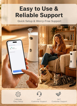 Pet Camera Treat Dispenser, 360° Pet Dog Security Cameras with Phone App, WiFi 5G/2.4G, Two Way Audio, Night Vision, Remote Treat Tossing, Motion Alert for Home Indoor Pet Cat Puppy Monitoring