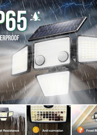 Solar Outdoor Lights - 3000LM 188 LED Motion Sensor Outdoor Lights, 4 Heads Security Light,IP65 Waterproof, Easy Install,270°Wide Angle Flood Wall Light with 3 Modes for Backyard Yard (2 Pack)
