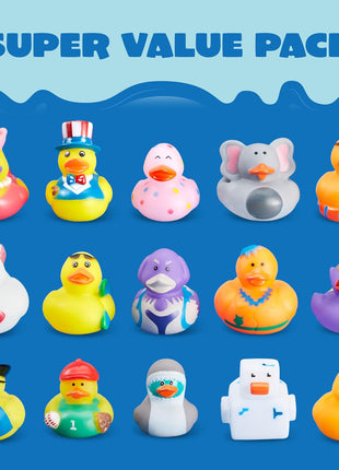 JOYIN 30 Pcs Rubber Ducks, Random Assortment Ducks Bulk with Mesh Carry Bag, Mini Rubber Duckies for Baby Bath Toys, Kids Toddler Summer Pool Toys Birthday Gifts Party Favors