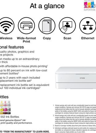 Epson EcoTank Photo ET-8550 Wireless Wide-Format All-in-One Tank Printer | Cartridge-free 6-color wide-format photo print, scan, copy; up to 16 ppm, 13 x 19 in.; ideal for creators and home studios