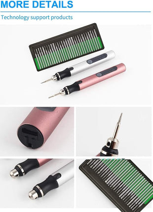 Rechargeable cordless Electric Micro Engraver Pen Mini DIY Engraving Tool Kit for Metal Glass Ceramic Plastic Wood Jewelry with 30 Bits and 16 Stencils and 1 Scriber Pen