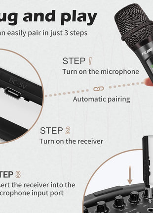 talomen Wireless Microphone,Professional Dual Handheld Cordless Dynamic Mic System with Rechargeable Receiver(160 Ft),Karaoke Microphone Set for Singing,Karaoke,Wedding,DJ,Party,Speech,Church,K60-2