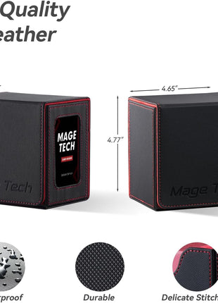 Card Deck Box for MTG Commander - Patented Design, Commander Display, Fits 100 Double-Sleeved Cards, 35pt Card Brick & Dice Tray - Black/Red