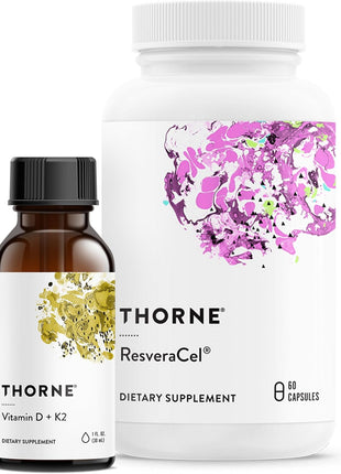 THORNE - Cellular Support Bundle - Vitamin D + K2 Liquid and ResveraCel - Support Healthy Bones, Muscles, and Aging