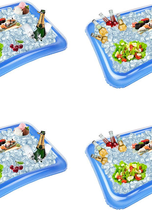 4-Pack Inflatable Ice Serving Bar Coolers for Parties, Salad BBQ Picnic Ice Food Drinks Buffet Server Tray for Indoor Outdoor Party