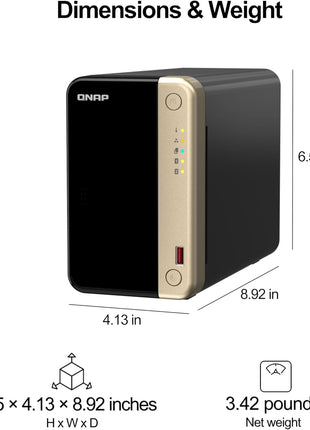 QNAP TS-264-8G-US 2 Bay High-Performance Desktop NAS with Intel Celeron Quad-core Processor, M.2 PCIe Slots and Dual 2.5GbE (2.5G/1G/100M) Network Connectivity (Diskless)