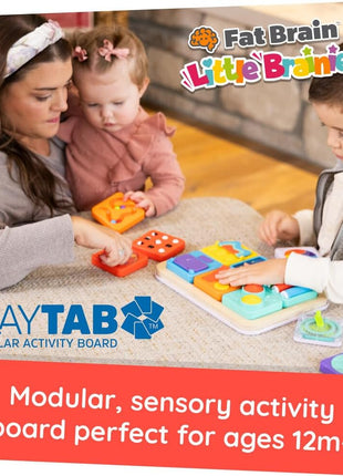 Fat Brain Toys PlayTab Essentials, Modular Sensory Activity Board, Busy Board for Toddlers and Babies Ages 12 Months+ | Busy board with swappable sensory tiles. Fine motor skills, sensory learning, cause-and-effect. Babies, toddlers, 12 months+.