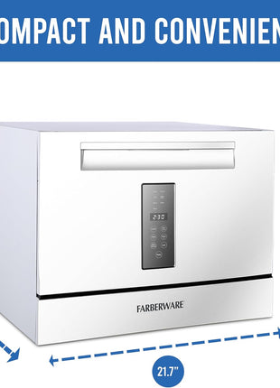 Farberware Compact 6-Place Setting Dishwasher - Portable Mini Countertop Dishwasher with 7 Wash Programs - Perfect for Small Spaces Like Apartment, Dorm, Boat, Camper/RV
