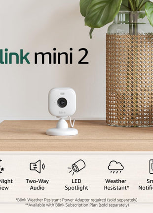 Blink Mini 2 — Home Security & Pet Camera with HD video, color night view, motion detection, two-way audio, and built-in spotlight — 1 camera (White)