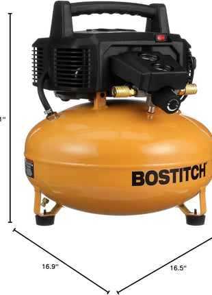 Bostitch 6 Gallon Pancake Air Compressor & 13 Piece Accessory Kit: Air Hose, Blow Gun and Adapter, Blow Chuck, Tire Gauge, Rubber Blow Gun Nozzle, Inflation Needle, and Male Quick Connect Plug