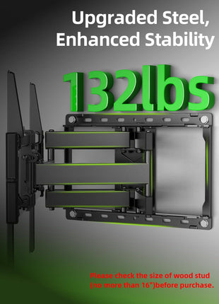 USX Mount Full Motion TV Wall Mount for Most 42-90 inch Flat Screen/LED/4K, TV Mount Bracket Dual Swivel Articulating Tilt 6 Arms, Max 16" Wood Studs, VESA 600x400mm, Holds up to 132lbs