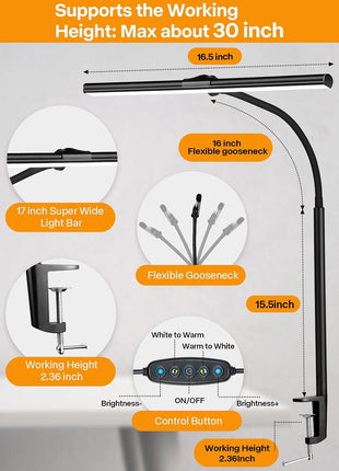 ACNCTOP Desk Lamp for Office Home - Eye-Caring Architect Task Lamp 25 Lighting Modes Adjustable LED Desk Lamp Flexible Gooseneck Clamp Light for Workbench Drafting Reading Study
