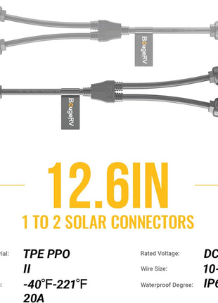 BougeRV Solar Connectors Y Branch Parallel Adapter Cable Wire Plug Tool Kit for Solar Panel