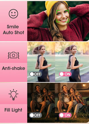 Digital Camera,Autofocus 4K Vlogging Camera for Photography with 32GB Card,48MP Portable Compact Point and Shoot Digital Camera for Teens Adult Beginner with 16X Zoom,Anti-Shake,2 Batteries(Pink)
