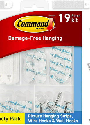 Command Clear Variety Pack, Including 8 Pairs of Picture Hangers, 4 Clear Wire Hooks and 11 Wall Hooks for Hanging Home Decor, Damage-Free Hanging Up to 19 Items with Command Strips