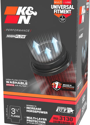 K&N High-Flow Original Lifetime Universal Filter: High Performance, RU-3130