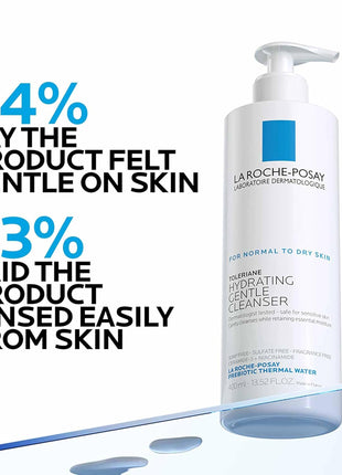 La Roche-Posay Toleriane Hydrating Gentle Facial Cleanser, 13.52oz | Face cleanser with niacinamide & ceramides, safe for sensitive skin. Daily face wash for normal to dry skin, fragrance free.