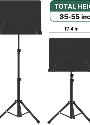 GLEAM Sheet Music Stand - Full Metal with Carrying Bag, Phone Holder, Sheet Music Folder and Clip, 5 in 1 Desktop Book Stand - Black