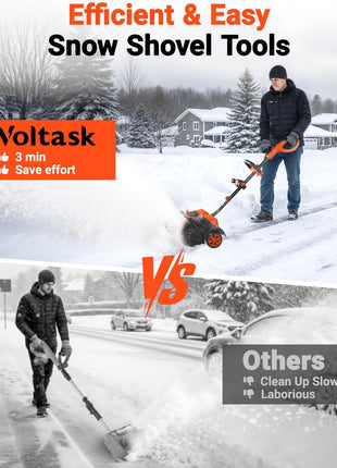 VOLTASK Cordless Snow Shovel with Wheels, 48V | 16-Inch | 4-Ah Brushless Cordless Snow Blower, Battery Snow Blower with Directional Plate & LED Lights (2 * 24V Battery & Dual Quick Charger Included)