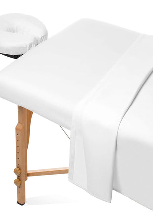 Saloniture 3-Piece Microfiber Massage Table Sheet Set - Premium Facial Bed Cover - Includes Flat and Fitted Sheets with Face Cradle Cover - White