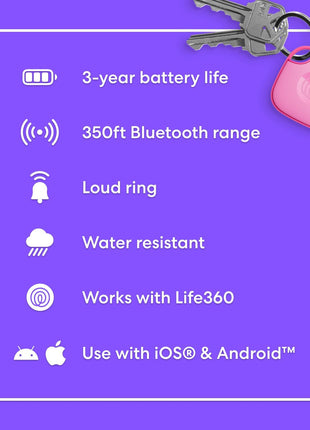 Life360 Tile - Bluetooth Tracker, Keys Finder and Item Locator for Keys, Bags and More. Phone Finder. Both iOS and Android Compatible. 1-Pack (Pink Punch)