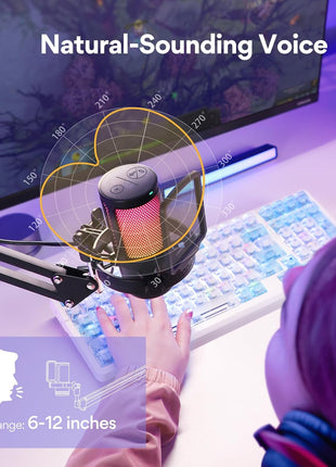 MAONO Gaming USB Microphone, Noise Cancellation Condenser Mic with Mute, Gain, Monitoring, Boom Arm Mic for Streaming, Podcast, Twitch, YouTube, Discord, PC, Computer, PS4, PS5, Mac, GamerWave DGM20S