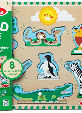Melissa & Doug Zoo Animals Sound Puzzle – 8-Piece Wooden Peg Puzzle with Light-Activated Sounds, Music Learning Toy for Toddlers and Preschoolers Ages 2+