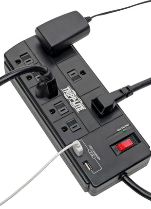 Tripp Lite Surge Protector with USB Charging, 8 Outlet Surge Protector Power Strip, 2 USB Charge Ports, 8ft Cord, 1200 Joules, Black (TLP88USBB)