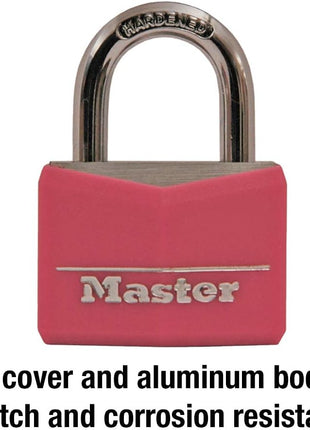 Master Lock Pink Covered Aluminum Keyed Padlock with Steel Shackle, Lock for Gym or School Locker with 1-9/16 Inch Lock Body, 146D