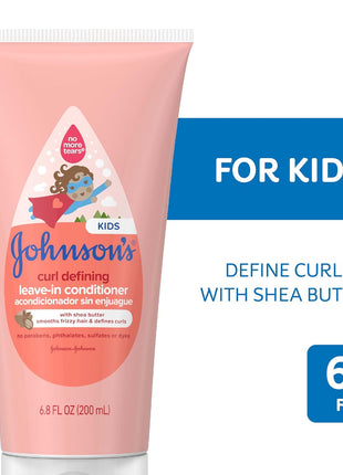 Johnson's Kids Curl Defining Leave-In Conditioner + Shea Butter, Tear-Free, Paraben-, Sulfate- & Dye-Free, Hypoallergenic & Gentle for Toddlers' Haircare, Bath Essentials, 6.8 fl. oz