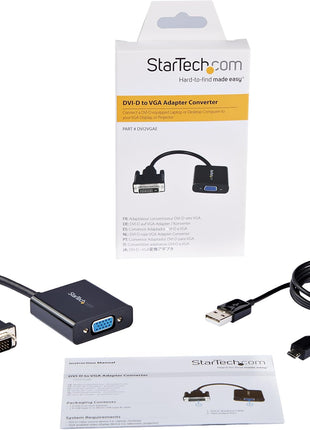 StarTech.com DVI-D to VGA Active Adapter Converter Cable - 1080p - DVI to VGA Converter Box (DVI2VGAE), Black