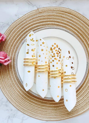 100 PK Gold Napkins - 4 Assorted Designs - 3-Ply Cocktail Napkins Folded 5 x 5 Inches Bar Napkins Disposable Party Napkins Paper Napkins Dinner for Wedding Baby Shower Birthday Graduation 2023