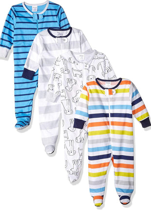 Onesies Brand baby boys 4-pack 'N Plays Footies and Toddler Sleepers, Blue Elephant, Newborn US