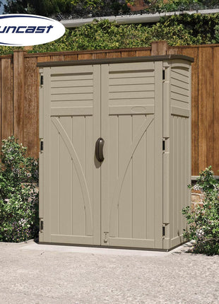 Suncast 54 Cubic Feet Vertical Storage Shed with Durable Plastic Construction, Multiple Wall Panels and Ample Space for Outdoor Storage