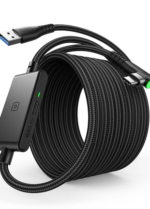 INIU 16ft VR Link Cable with Separate Charging Port, USB 3.0 to USB C Cable | USB 3.0 High Speed & Charging, Compatible for Virtual Reality Headset, Meta Quest 3S, Quest Pro, Pico 4, Steam VR, Gaming PC