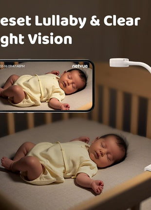 NETVUE Peekababy Baby Camera with Wireless Audio, Adjustable Crib Mount Monitor, Works via 2.4GHz Wi-Fi for Wide Coverage & Stable Connection, Smart App, Two-Way Talk, No Screen (White)