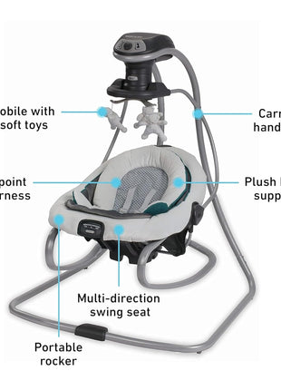 Graco DuetSoothe Swing and Rocker with Removable Swing Seat and 6 Swinging Speeds for Toddler Swing Seat and Swing Chair