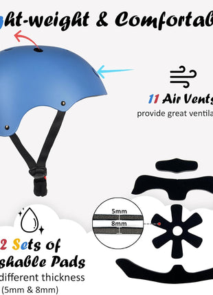 Kids Bike Helmet, Adjustable and Multi-Sport, from Toddler to Youth, 3 Sizes