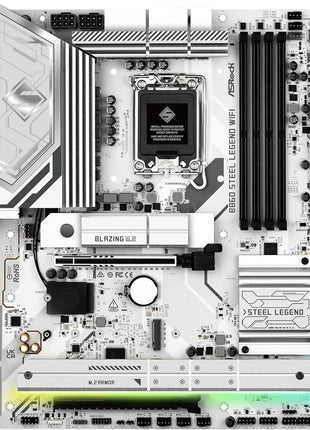ASRock B860 Steel Legend WiFi 6E LGA1851 Intel Core Ultra (Series 2) DDR5 8666+ (OC) MHz 256GB M.2 ATX Motherboard Thunderbolt SATA3 6.0 Gb/s PCIe 5.0 2.5G LAN HDMI DisplayPort BIOS Flashback