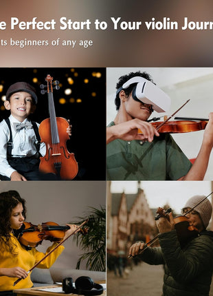 ADM 1/4 Size Wood Violin Set for Kids Teens Students Adults Beginner Acoustic Violin Matte Fiddle Starter Kit with Hard Case, Rosin, Shoulder Rest, Bow, Clip-on Tuner and Fingerboard Sticker