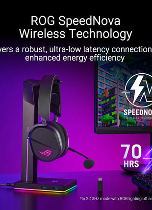 ASUS ROG Pelta Wireless Gaming Headset with Detachable Mic – Tri-Mode (BT, 2.4GHz, USB-C) 50mm Titanium-Plated Drivers, 70Hr Battery, Ergonomic, Lightweight, for PC, PS5, PS4, Switch, Mobile - Black