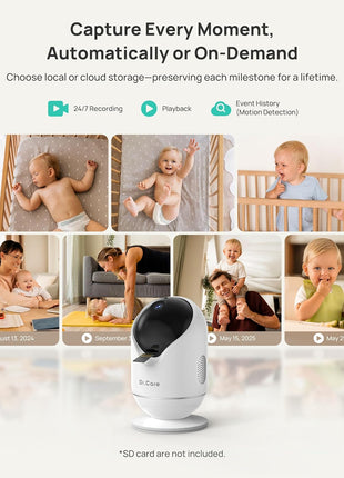 Dr.Care VistaView 5inch Smart WiFi Baby Monitor with Clip Mount - 2K HD Camera, App Control, Cry & Motion Alerts, Night Vision, 5000mAh Battery, 2-Way Talk, Multi-User, Triple Security