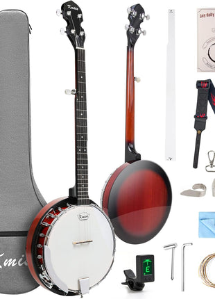 Kmise Banjo 5 String Banjos,Full Size 38 Inch Open or Closed Back | with Resonator, Bridge, Strings Pack, Finger Picks, Strap, Case, Tuner Accessories Set Gift Choice for Adults Beginner