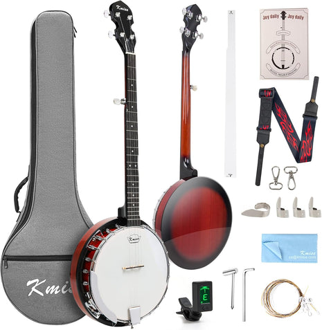 Kmise Banjo 5 String Banjos,Full Size 38 Inch Open or Closed Back | with Resonator, Bridge, Strings Pack, Finger Picks, Strap, Case, Tuner Accessories Set Gift Choice for Adults Beginner
