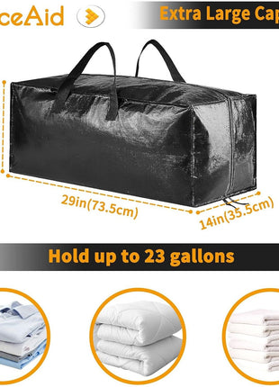 SpaceAid Heavy Duty Moving Bags 8 Pack, Large Storage Totes Bins with Backpack Straps, Strong Handles & Zippers, Packing Moving Boxes Supplies, College Dorm Room Essentials, Black