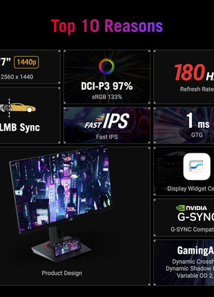 ASUS ROG Strix 27" QHD (2560x1440) HDR400 USB-C Gaming Monitor (XG27ACS), 180Hz,1ms, Fast IPS, 133% sRGB, Extreme Low Motion Blur Sync, G-Sync Compatible, DisplayWidget, Tripod Socket, 3 Year Warranty
