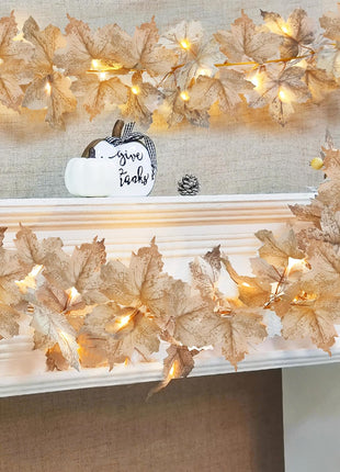 Timer   2 Pack Fall Decor Fall Garland with Lights Fall Decorations for Home, Lighted Maples Leaves Garland Total 13Ft 40LED Battery Operated Halloween Thanksgiving Decor Home Indoor Outdoor Christmas